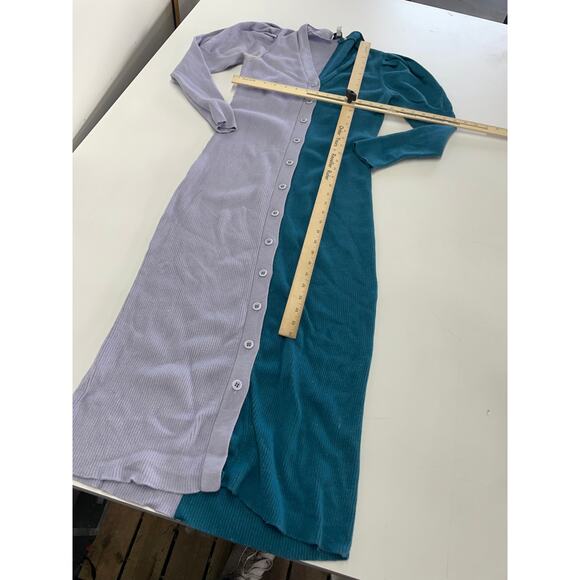 Busayo Dress Women Medium Purple Blue Ribbed‎ Sweater Knit Midi Button Wool - Picture 7 of 11